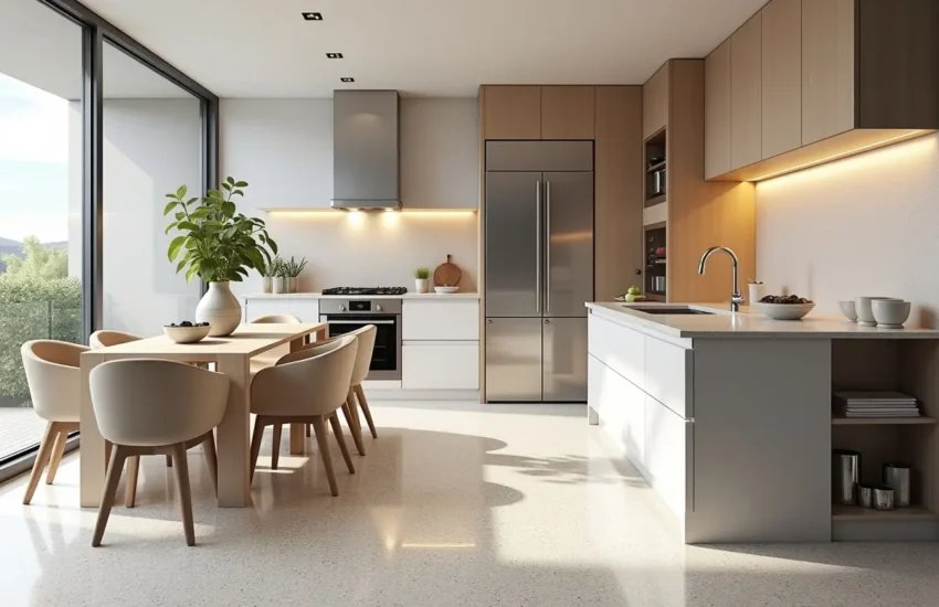 kitchen transformed with terrazzo flooring for stylish modern upgrade