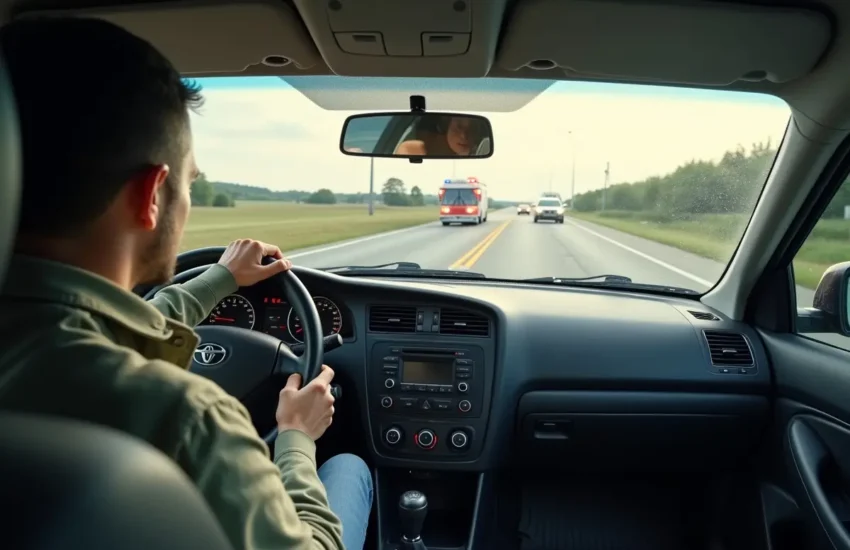 driver taking practical steps to regain control after vehicle collision