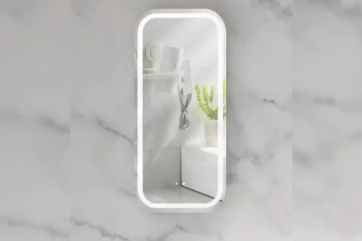 illuminated bathroom mirror cabinet with storage shelf