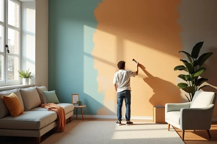 homeowner using decorative painting to enhance interior wall appearance