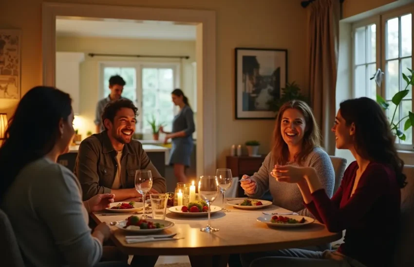 host preparing spontaneous dinner party with relaxed entertaining atmosphere