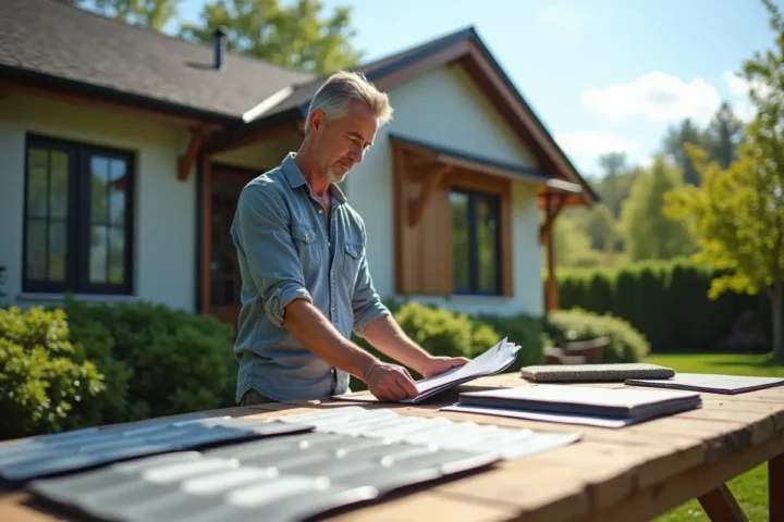 homeowner choosing energy efficient roofing to reduce costs and environmental impact