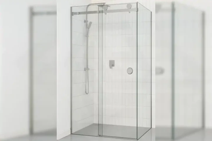 frameless glass shower enclosure with sliding door design