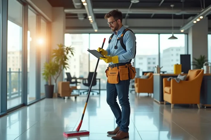 business owner cleaning renovated premises using essential post renovation strategies