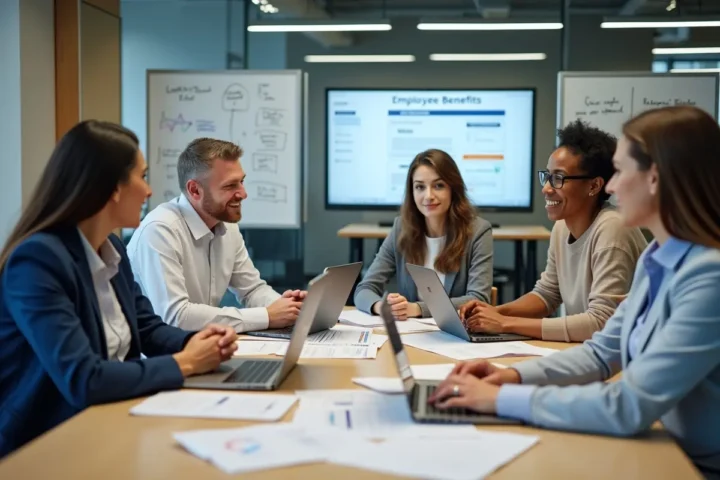 human resources team managing employee benefits with efficient digital tools