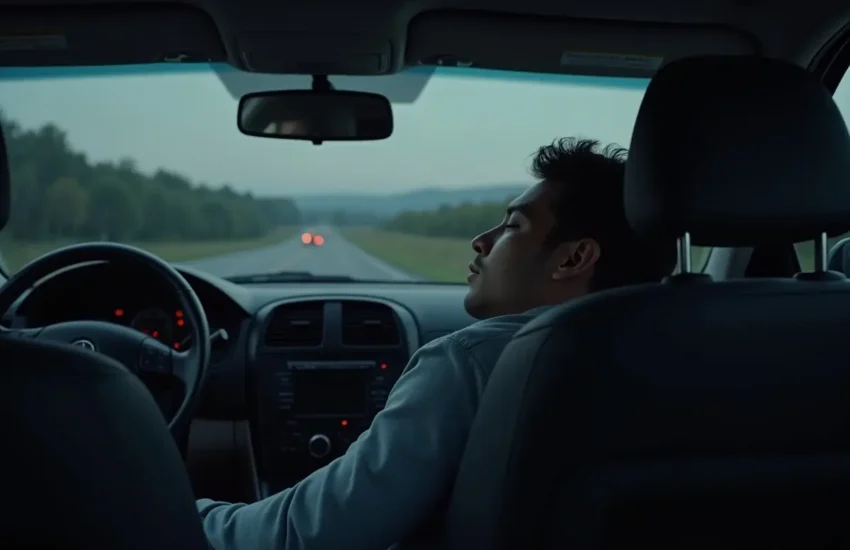 driver resting safely inside vehicle after pulling over from fatigue